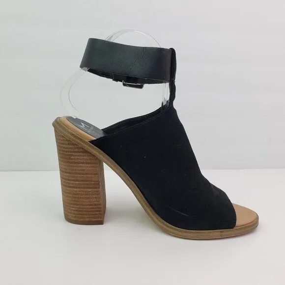 Marc Fisher MLVASHI Womens Size 9 Black Leather 4&quot; Heel Ankle Strap Sandal Shoes