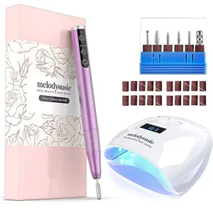 MelodySusie Professional Cordless Nail Drill with UV LED Nail Lamp True 54W, Portable Rechargeable Electric Efile Nail Machine File Kit with Bits and Sanding Bands for Acrylic Gel Nails, Manicure