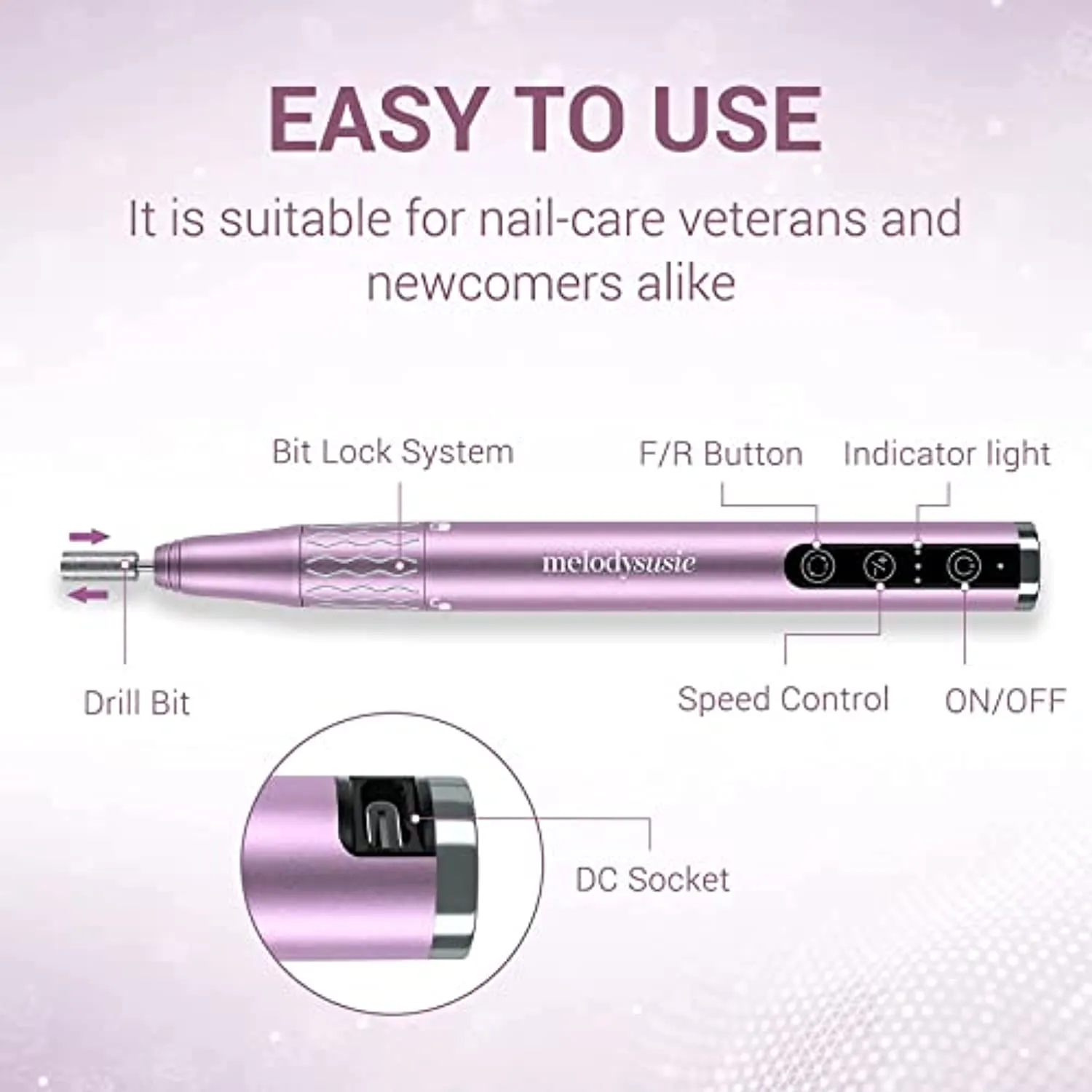 MelodySusie Professional Cordless Nail Drill with UV LED Nail Lamp True 54W, Portable Rechargeable Electric Efile Nail Machine File Kit with Bits and Sanding Bands for Acrylic Gel Nails, Manicure