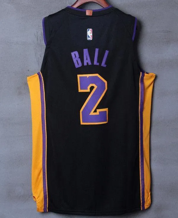 Men 2 Lonzo Ball Jersey Black Los Angeles Lakers Jersey Swingman Player