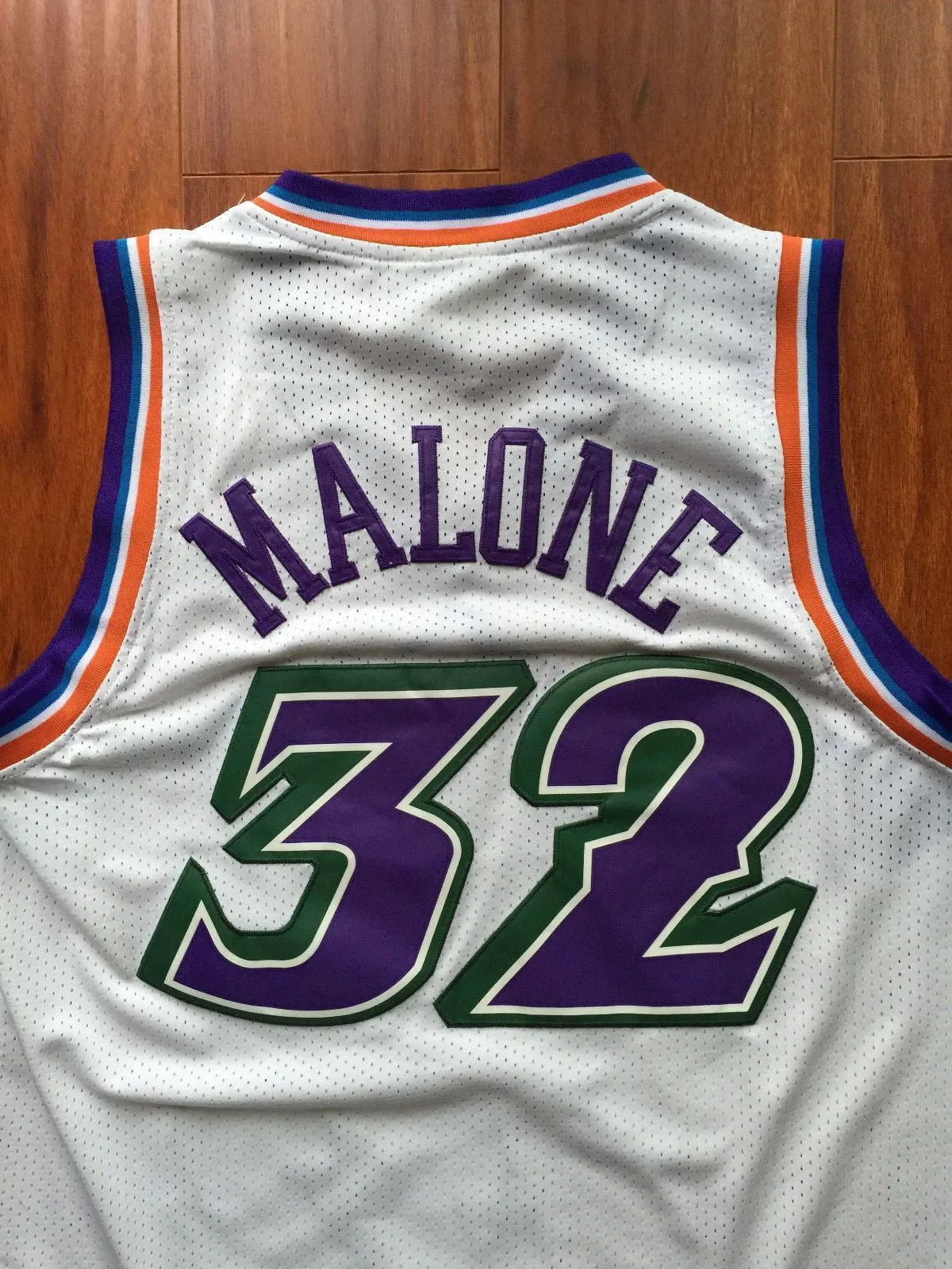 Men 32 Karl Malone Jersey White Utah Jazz Jersey Throwback Swingman