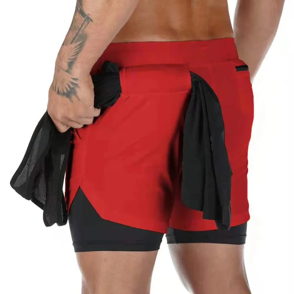 Men's 2-in-1 Running Shorts - Compression Jogging Bottoms for Gym and Fitness