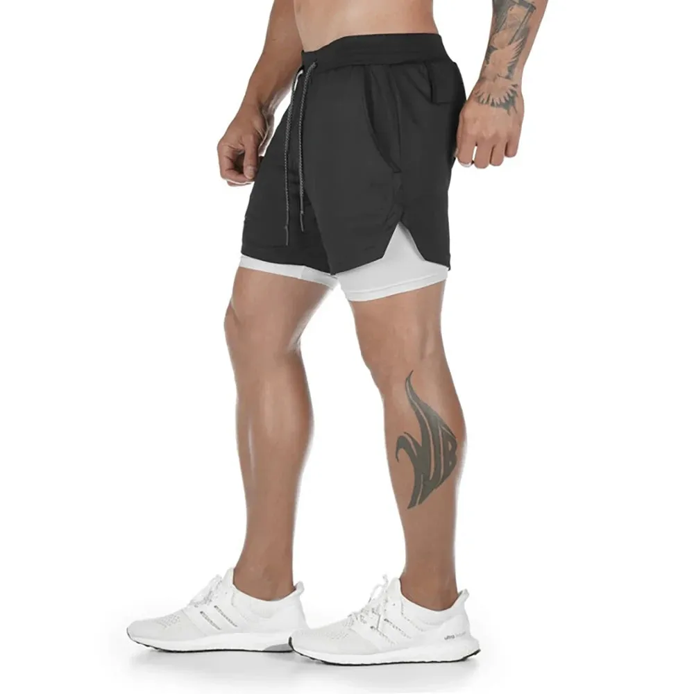 Men's 2-in-1 Running Shorts - Compression Jogging Bottoms for Gym and Fitness