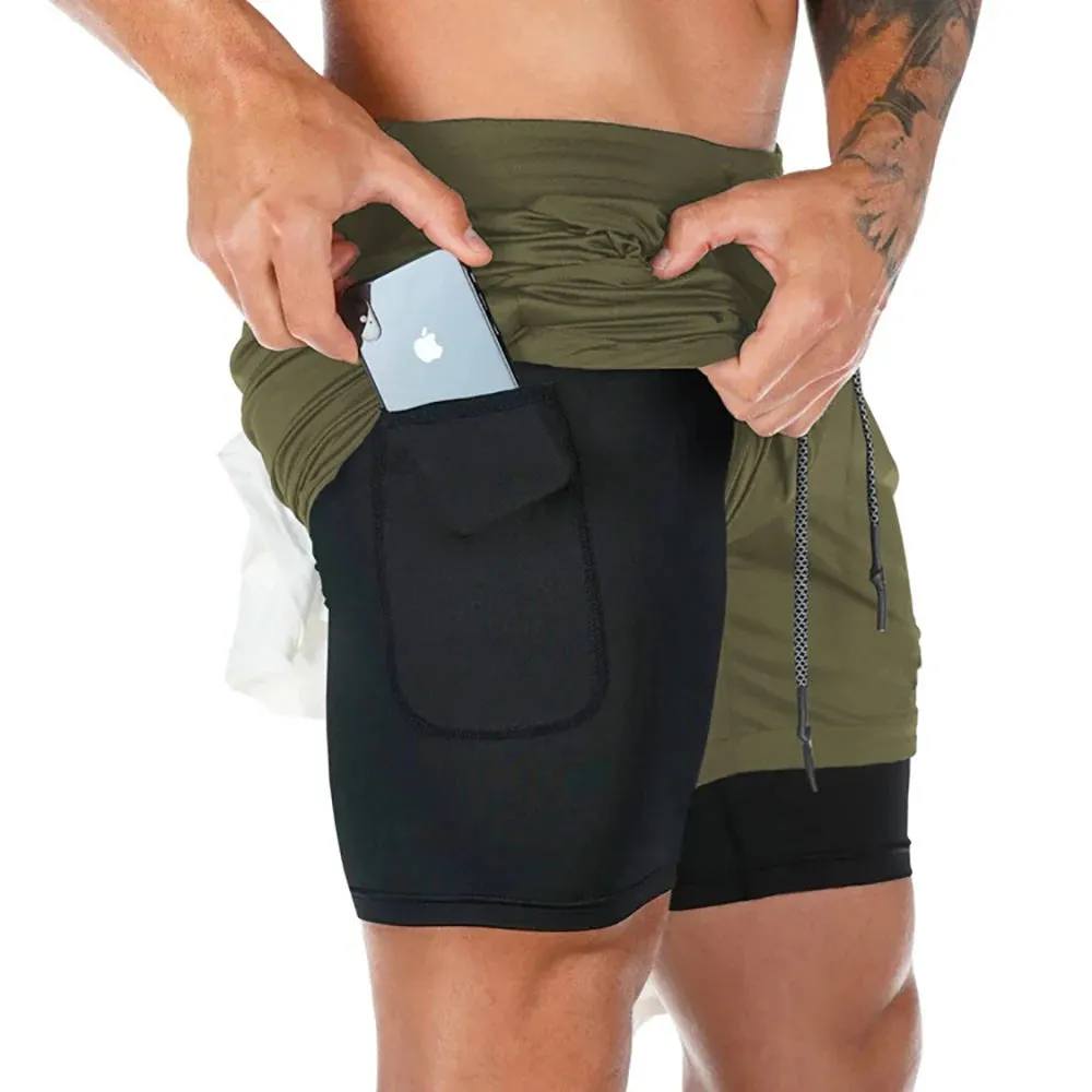 Men's 2-in-1 Running Shorts - Compression Jogging Bottoms for Gym and Fitness