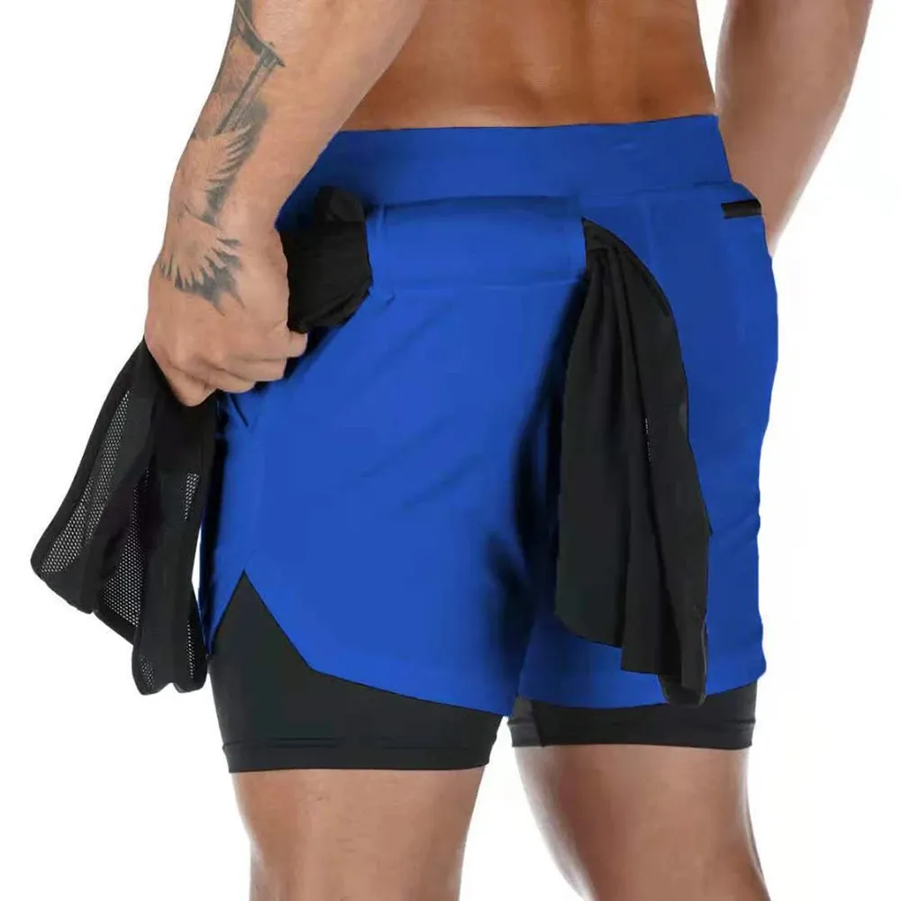 Men's 2-in-1 Running Shorts - Compression Jogging Bottoms for Gym and Fitness