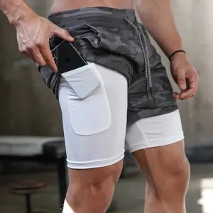 Men's 2-in-1 Running Shorts - Compression Jogging Bottoms for Gym and Fitness