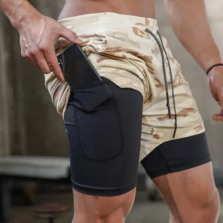 Men's 2-in-1 Running Shorts - Compression Jogging Bottoms for Gym and Fitness