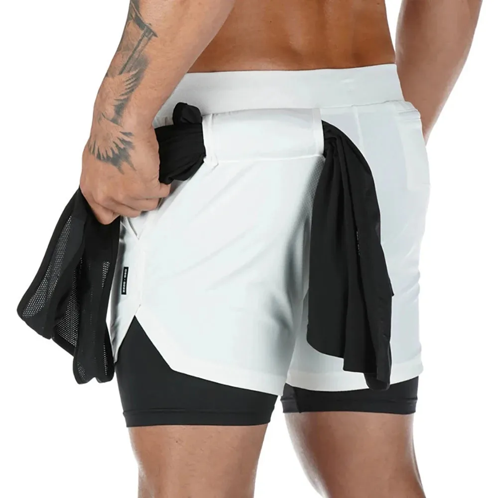 Men's 2-in-1 Running Shorts - Compression Jogging Bottoms for Gym and Fitness