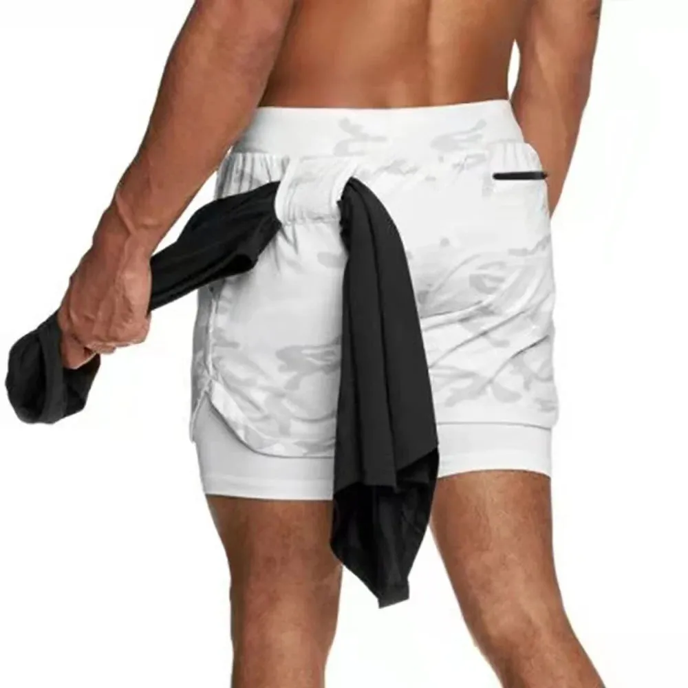 Men's 2-in-1 Running Shorts - Compression Jogging Bottoms for Gym and Fitness