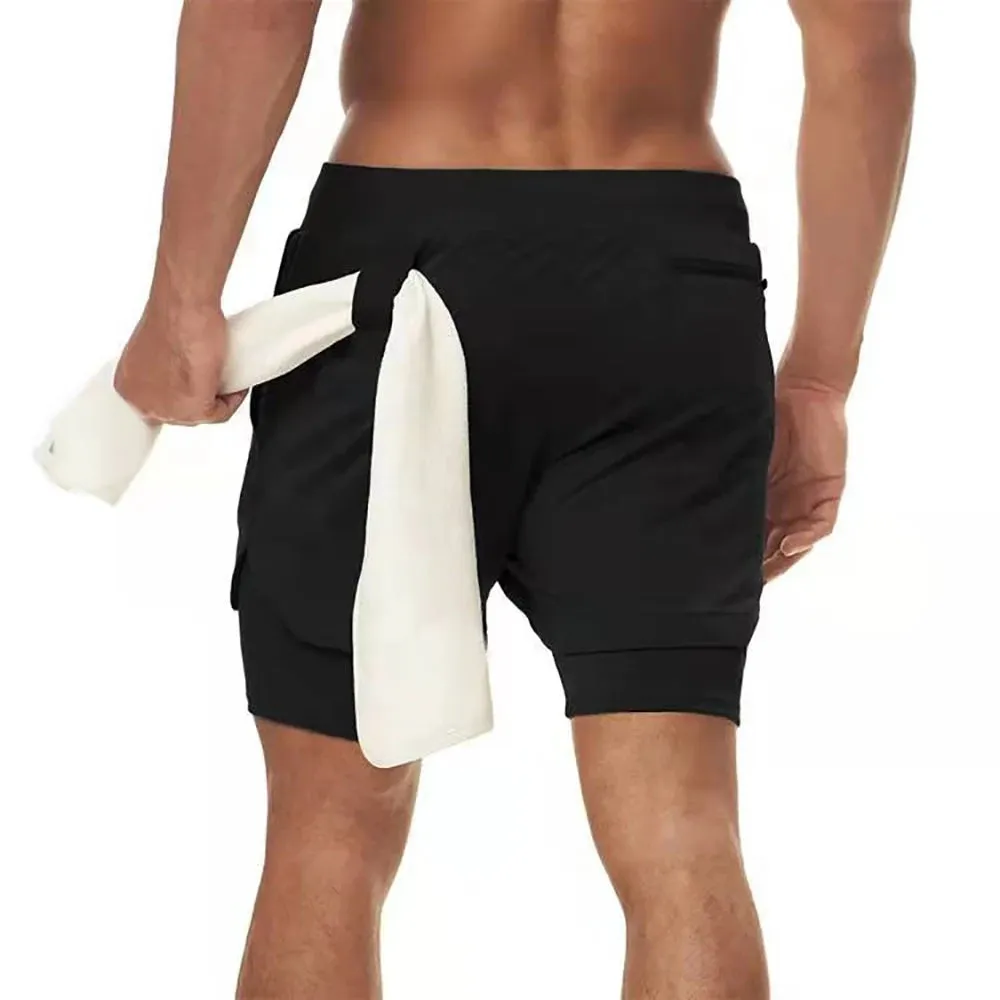 Men's 2-in-1 Running Shorts - Compression Jogging Bottoms for Gym and Fitness