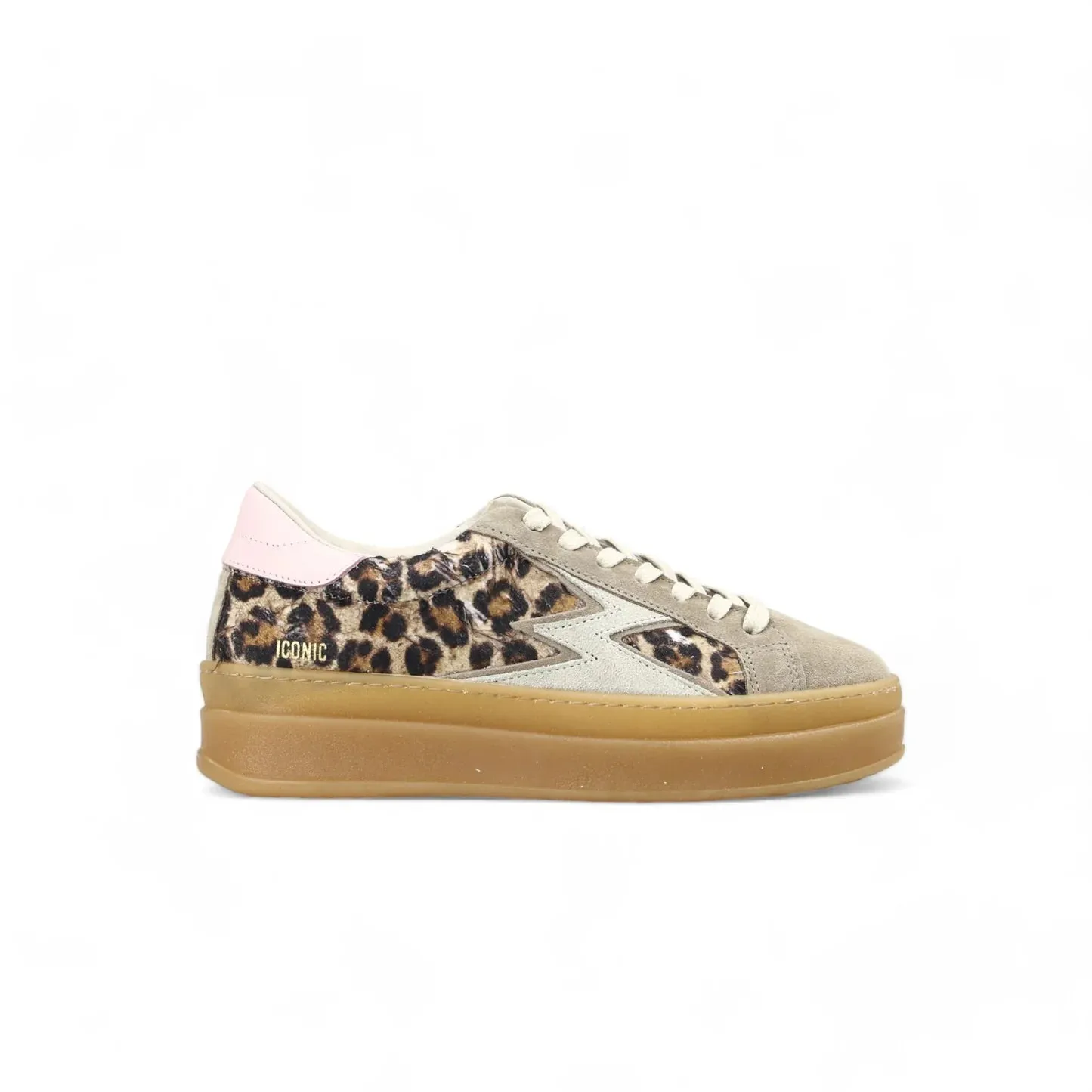 Moa Concept Taupe platåsneaker med leopard canvas