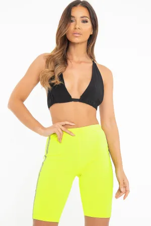 Neon Yellow Reflective Stripe Side Cycling Shorts - Betty