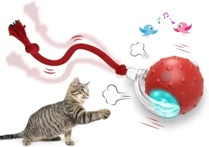 NEW Alikofo Interactive Cat Toys Ball for Indoor Cats Fast Rolling on Carpet, Chirping & Motion Activate Cat Toys (Red)