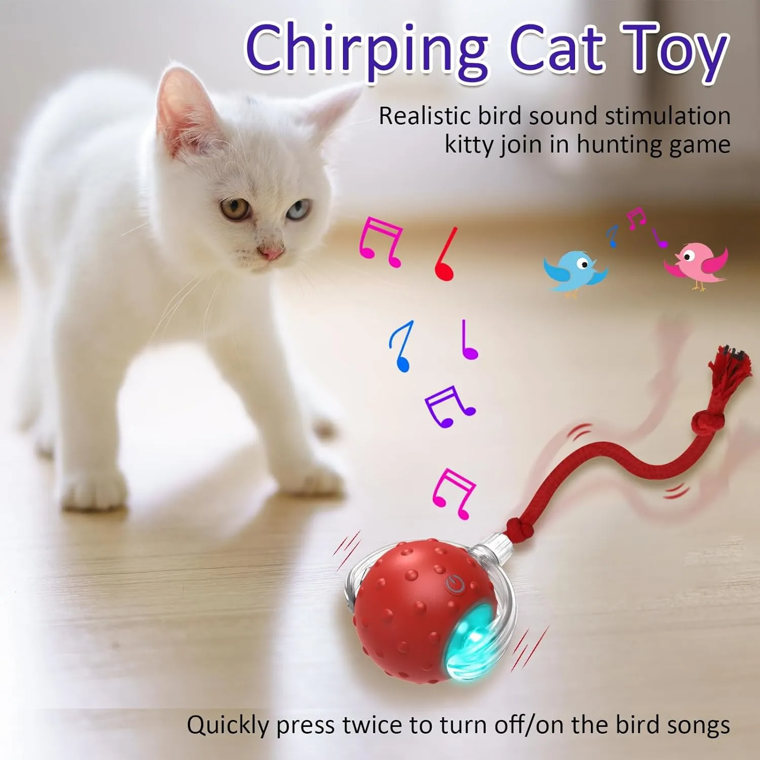 NEW Alikofo Interactive Cat Toys Ball for Indoor Cats Fast Rolling on Carpet, Chirping & Motion Activate Cat Toys (Red)