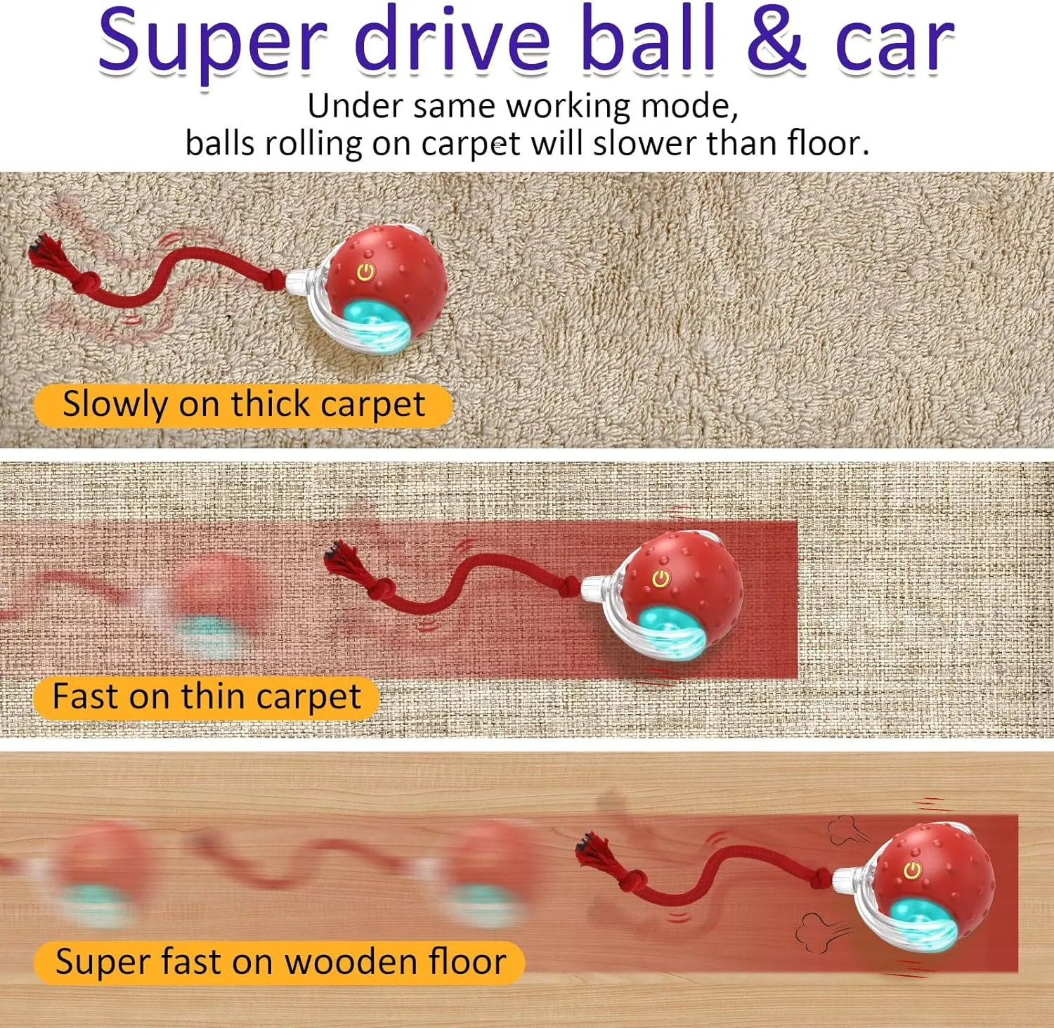 NEW Alikofo Interactive Cat Toys Ball for Indoor Cats Fast Rolling on Carpet, Chirping & Motion Activate Cat Toys (Red)