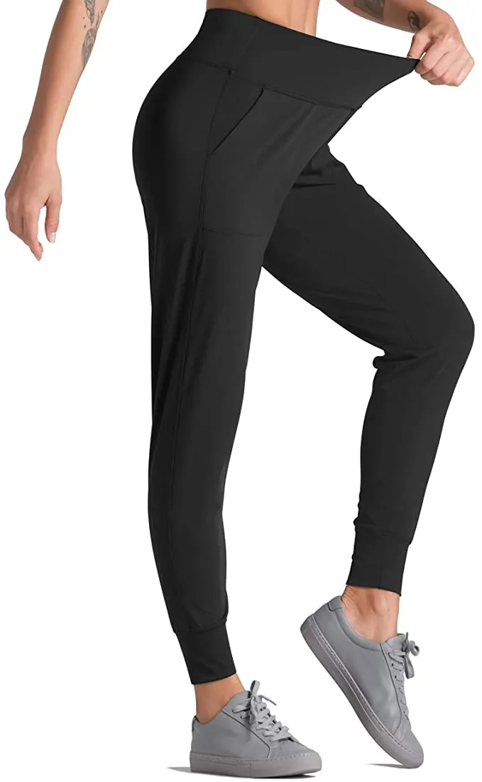 New Dragon Fit Joggers for Women Athletic Sweatpants with Pockets High Waist Workout Yoga Tapered Lounge Pants, Black, Sz S!