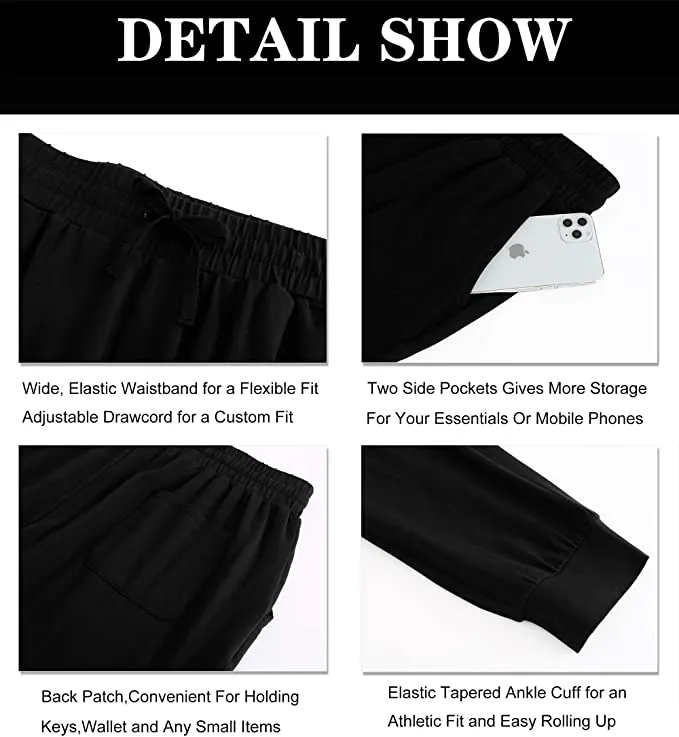 New HIBETY Women's Joggers with pockets, Black, Sz S!