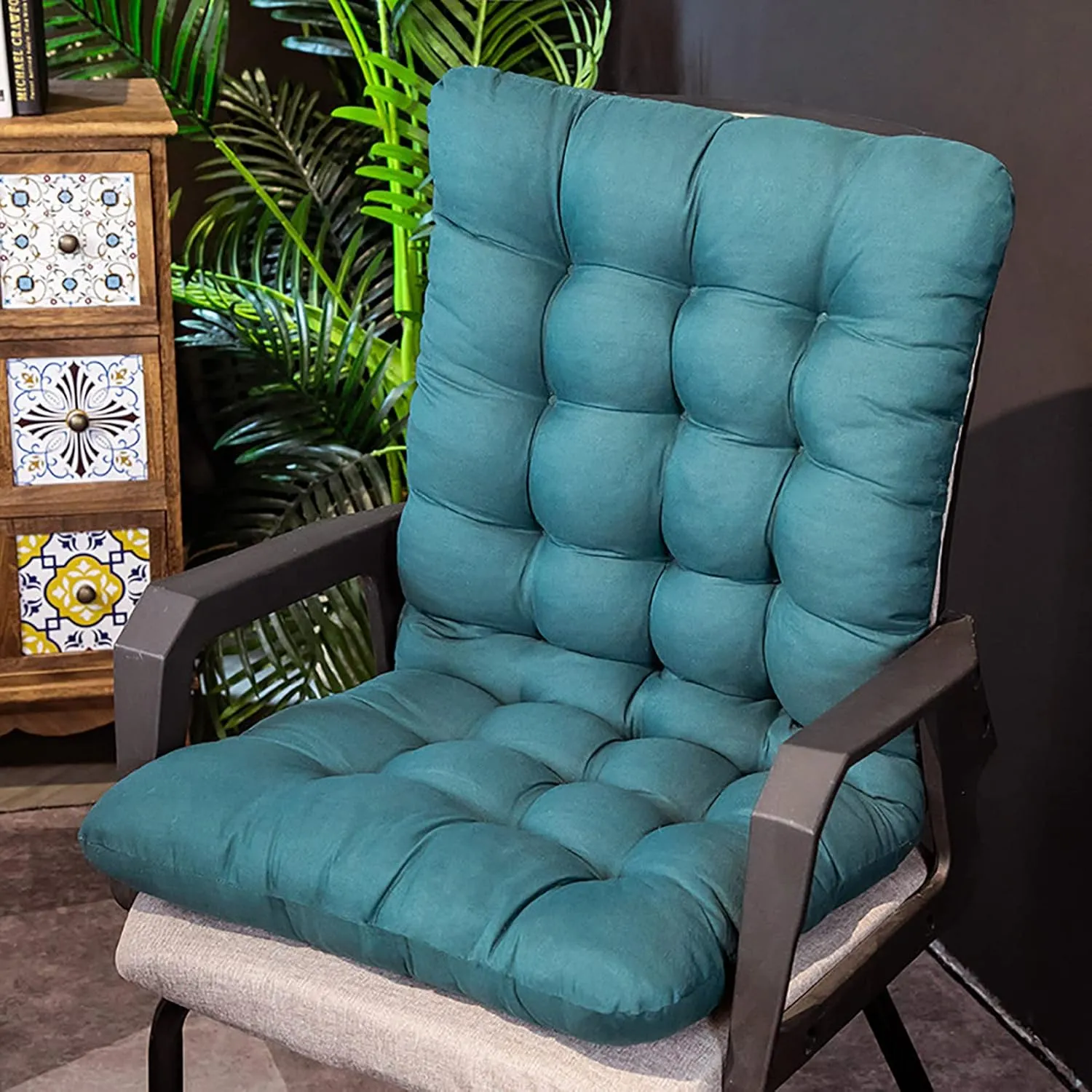 New XRuixiEr High Back Chair Cushion,Indoor Outdoor Rocking Seat Cushions With Ties,Thicken Patio Chaise Lounger Swing Recliner Bench Cushion Pad-Green 45x100 cm(18x39 inch) Green