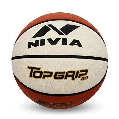 Nivia TOP GRIP 2.0 Rubber Basketball ( Size: 7, Color : White/Brown, Ideal for : Training/Match )