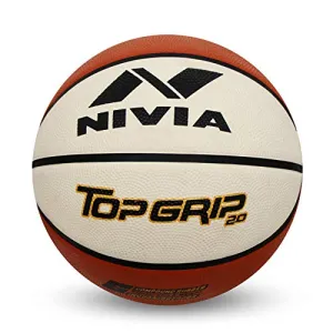 Nivia TOP GRIP 2.0 Rubber Basketball ( Size: 7, Color : White/Brown, Ideal for : Training/Match )