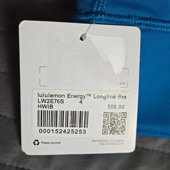 NWT Energy Bra Long Line *Medium Support, B–C Cup - 4 Hawaiian Blue