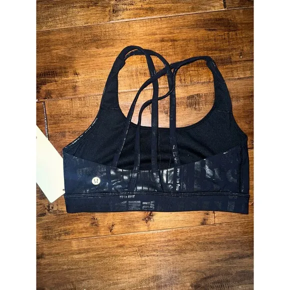 NWT Lululemon Energy Bra 20YR Manifesto Foil Print Black size 6 Metallic RARE!
