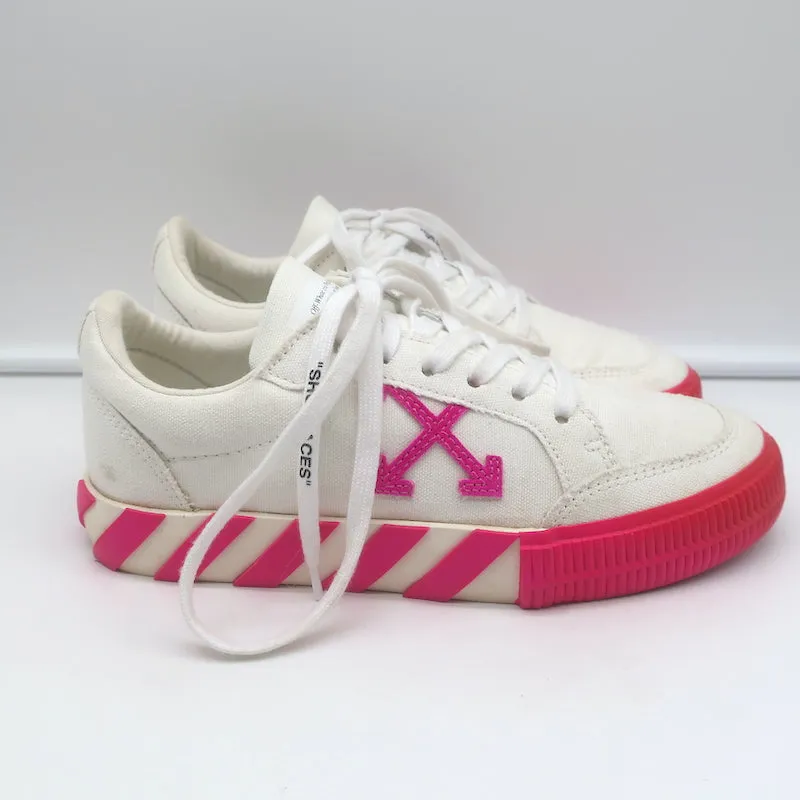 Off-White Vulcanized Low Top Sneakers White Canvas & Hot Pink Suede Size 37