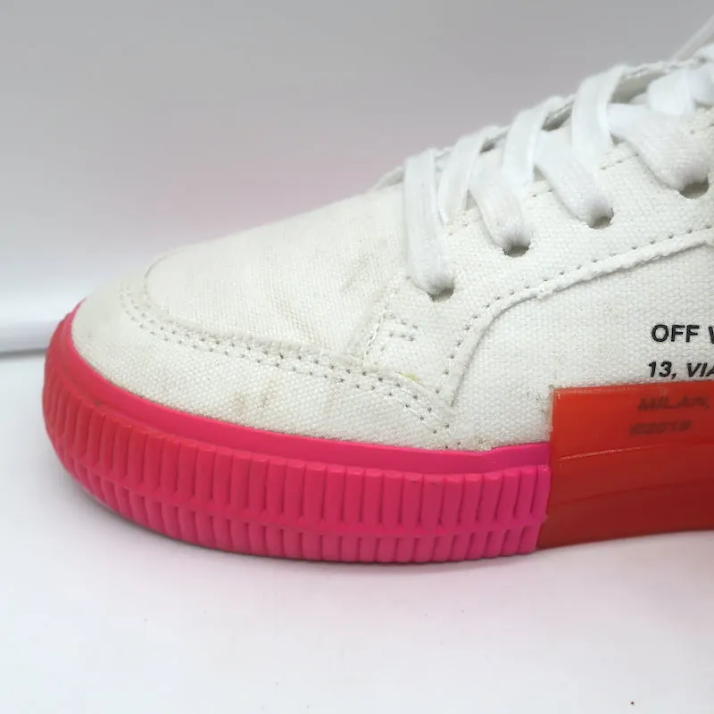 Off-White Vulcanized Low Top Sneakers White Canvas & Hot Pink Suede Size 37