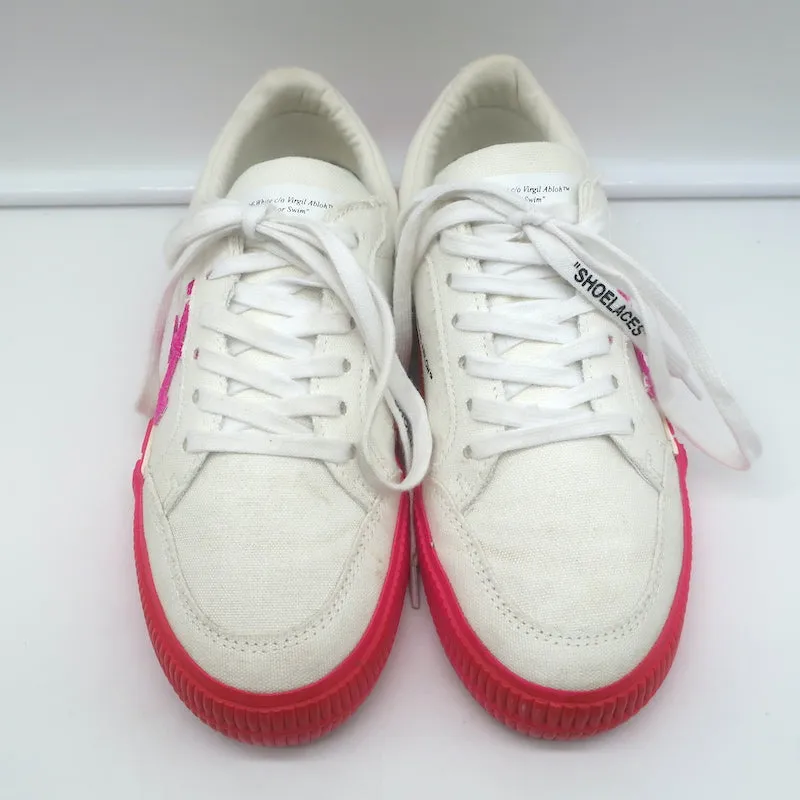 Off-White Vulcanized Low Top Sneakers White Canvas & Hot Pink Suede Size 37