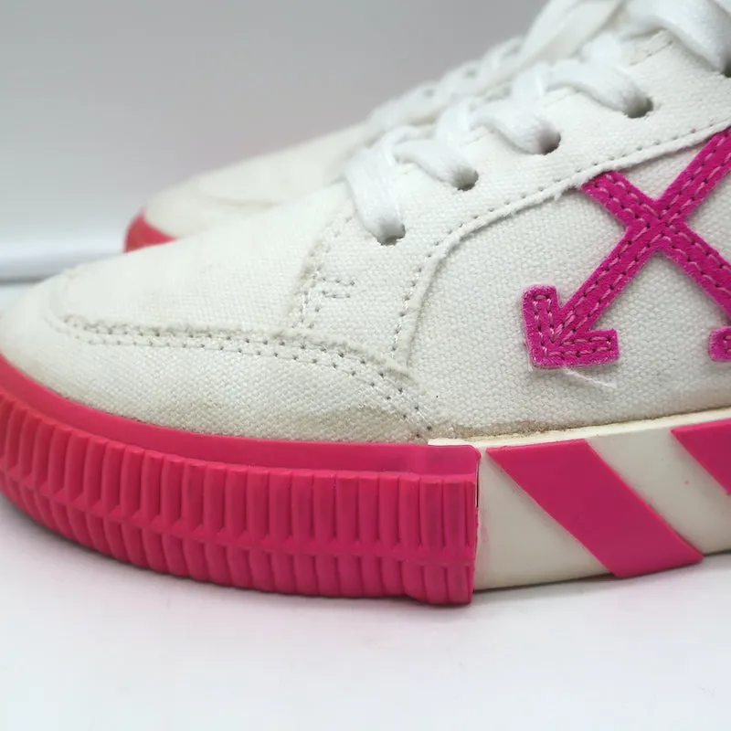 Off-White Vulcanized Low Top Sneakers White Canvas & Hot Pink Suede Size 37