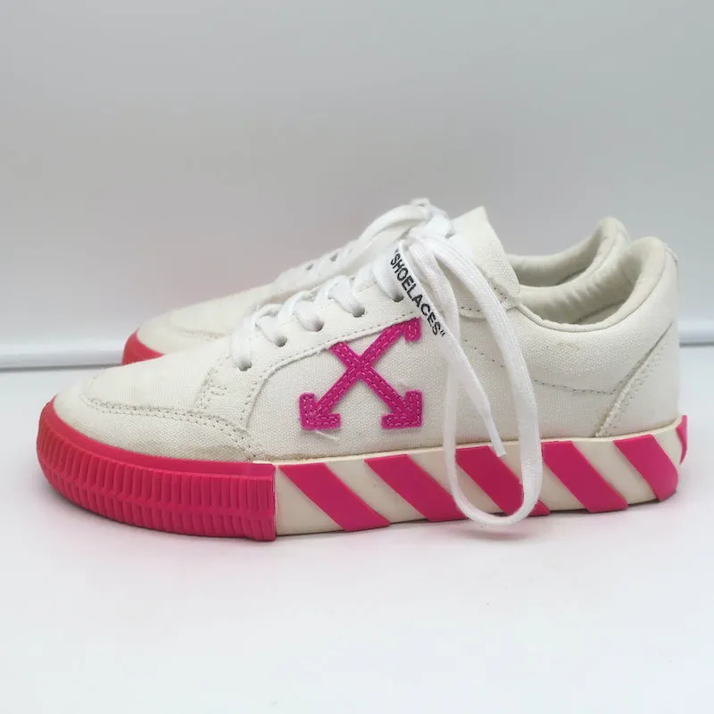 Off-White Vulcanized Low Top Sneakers White Canvas & Hot Pink Suede Size 37