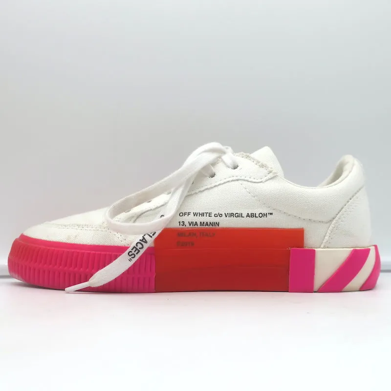 Off-White Vulcanized Low Top Sneakers White Canvas & Hot Pink Suede Size 37