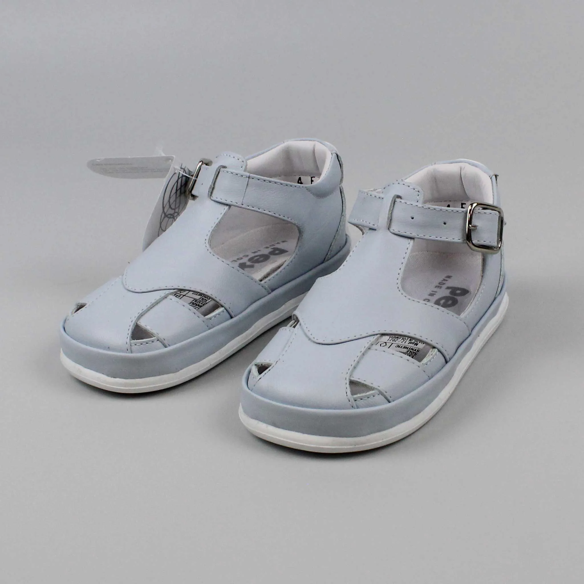 Pex Christobal First Walker Sandals - Hard Sole Blue Leather T Bar
