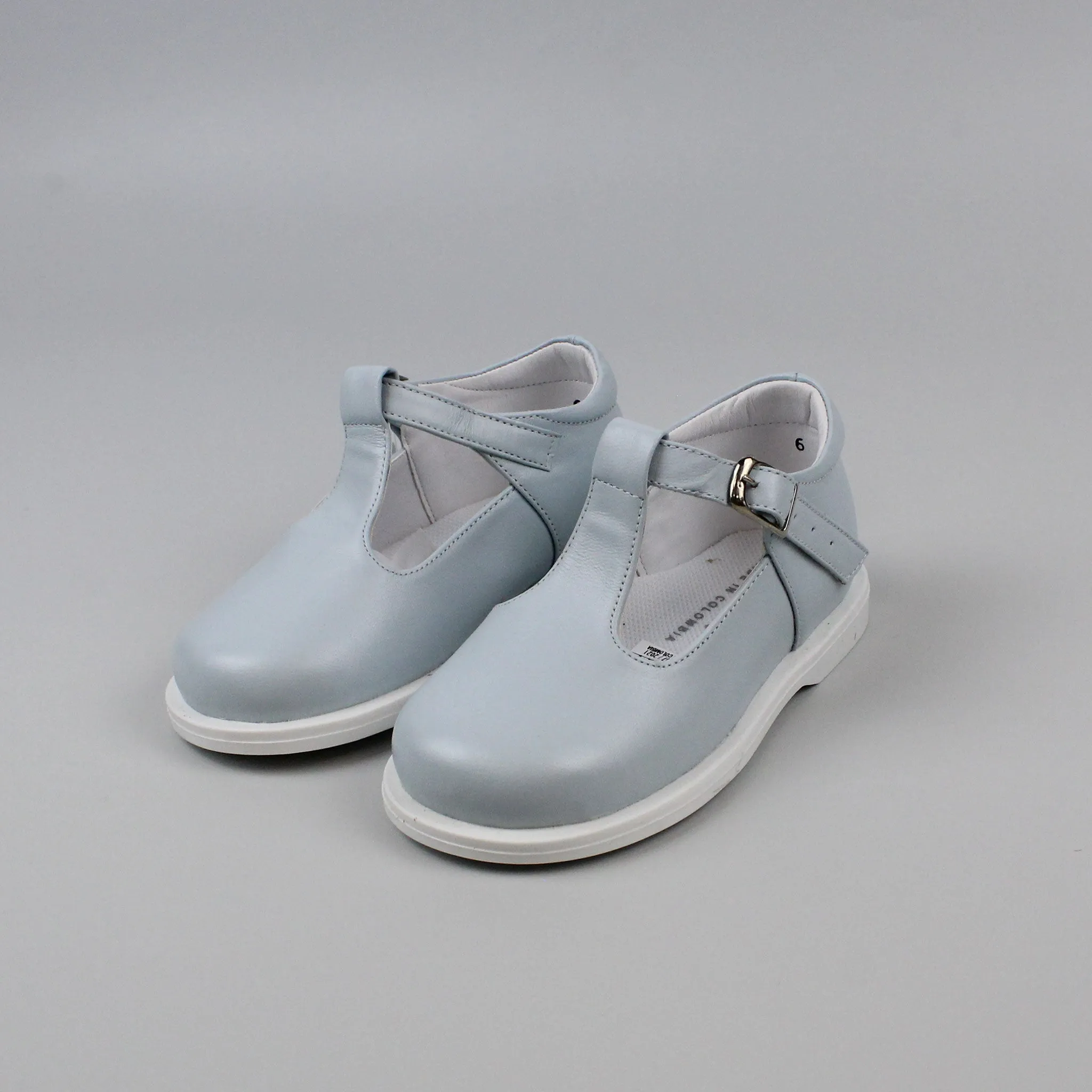 Pex Stef Junior First Walker Shoes - Hard Sole Sky Blue Boys Leather T Bar