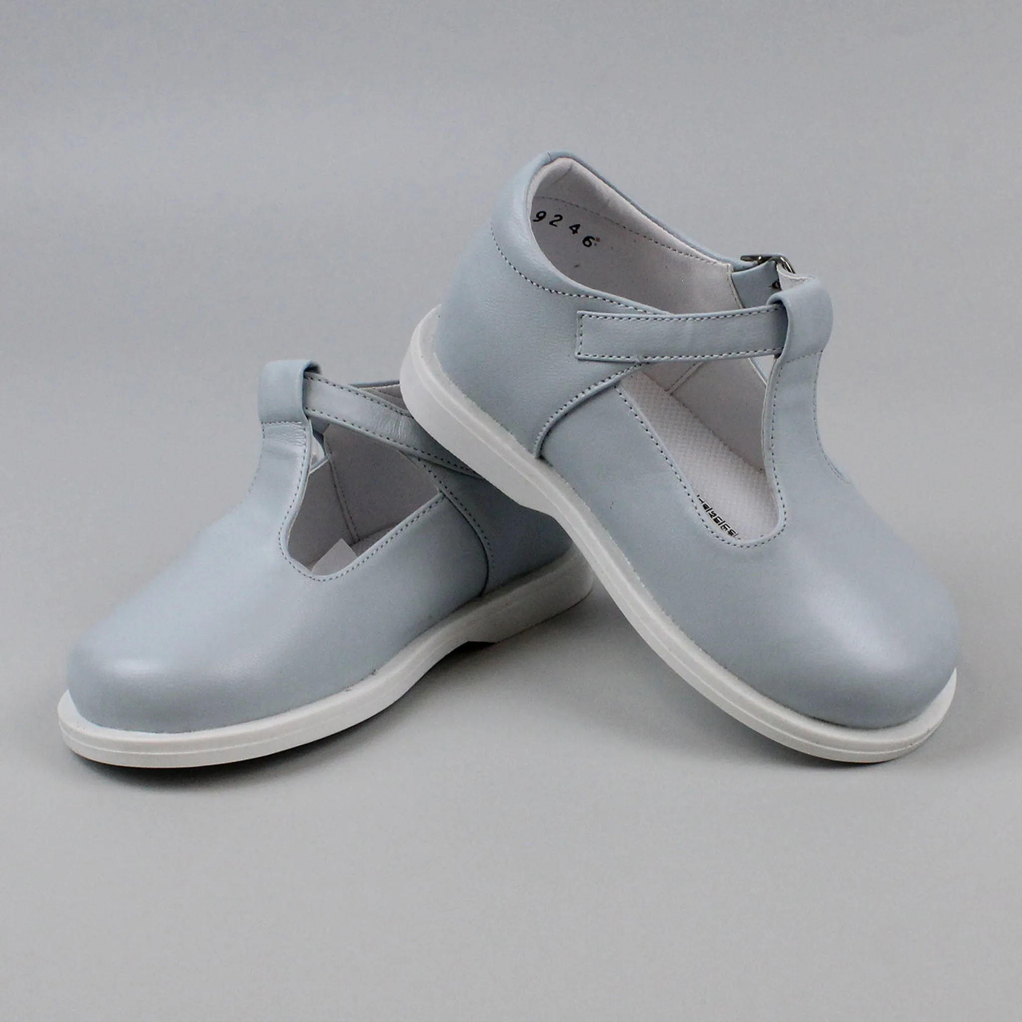 Pex Stef Junior First Walker Shoes - Hard Sole Sky Blue Boys Leather T Bar
