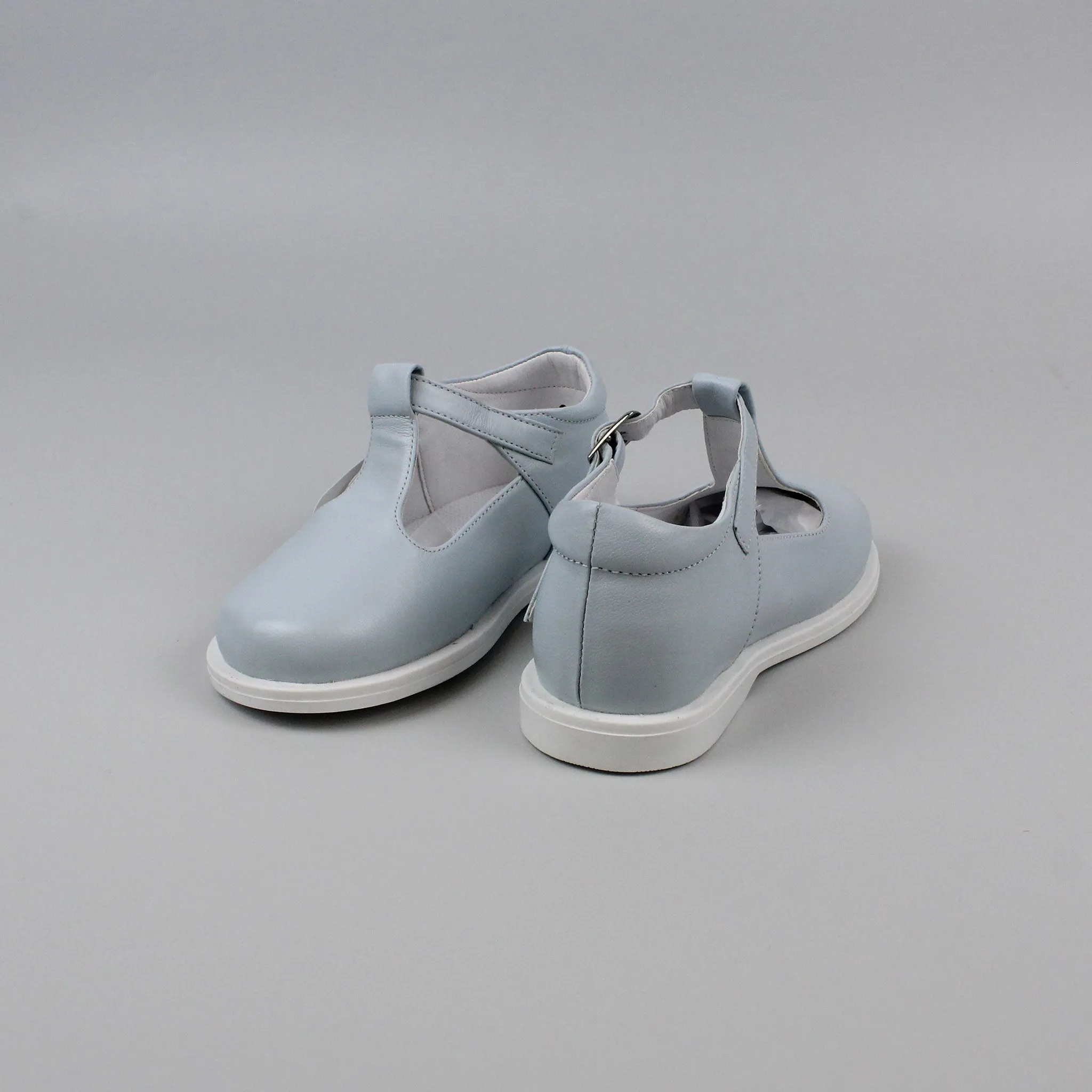 Pex Stef Junior First Walker Shoes - Hard Sole Sky Blue Boys Leather T Bar