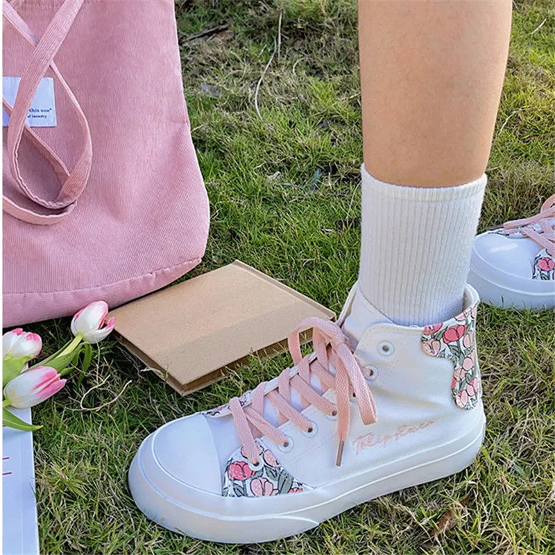 PINK/GREEN TULIP FLOWER CANVAS SHOES UB2626