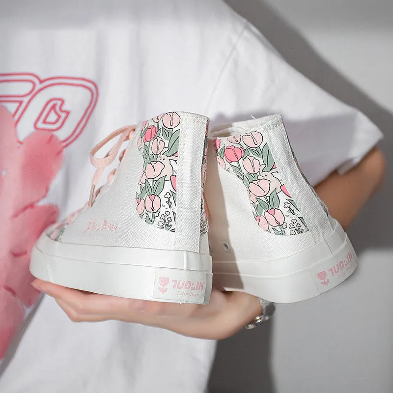 PINK/GREEN TULIP FLOWER CANVAS SHOES UB2626