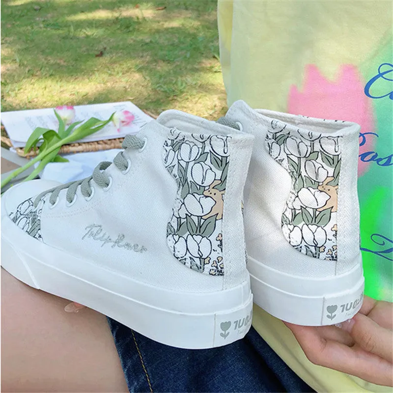 PINK/GREEN TULIP FLOWER CANVAS SHOES UB2626