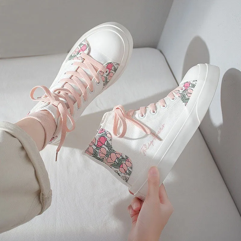 PINK/GREEN TULIP FLOWER CANVAS SHOES UB2626