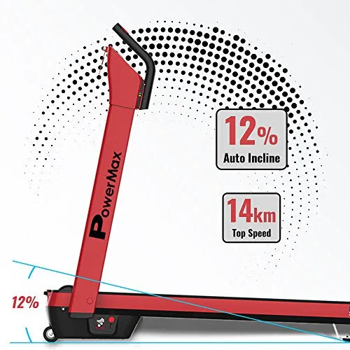 PowerMax Fitness Urban-Trek TD-A3 5.0HP Peak Pre-installed Motorized Treadmill with Automatic Incline, Automatic Programs- Red