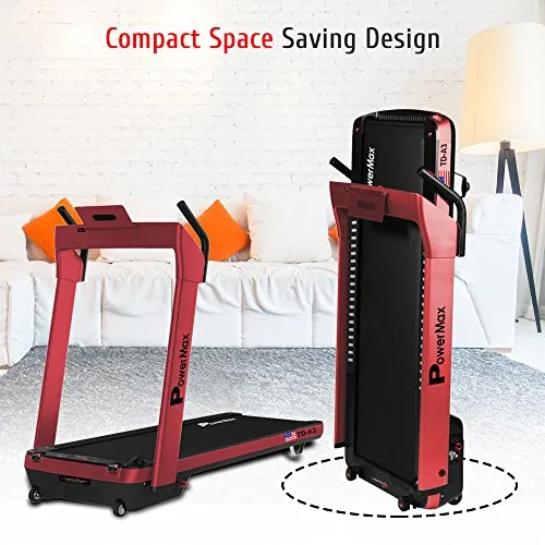 PowerMax Fitness Urban-Trek TD-A3 5.0HP Peak Pre-installed Motorized Treadmill with Automatic Incline, Automatic Programs- Red