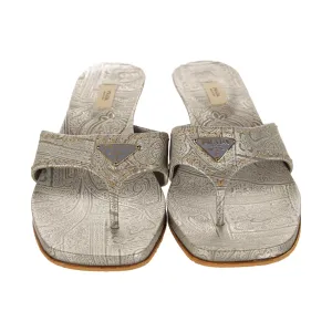Prada Silver Logo Kitten Heel