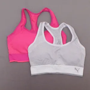 Puma Women's 2 Pack Active Performance Sports Bras Pink / Gray Medium