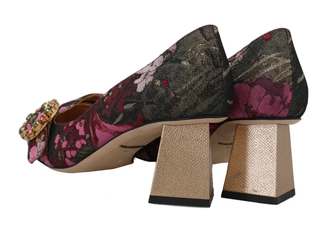 Red Jacquard Floral Crystal Pumps