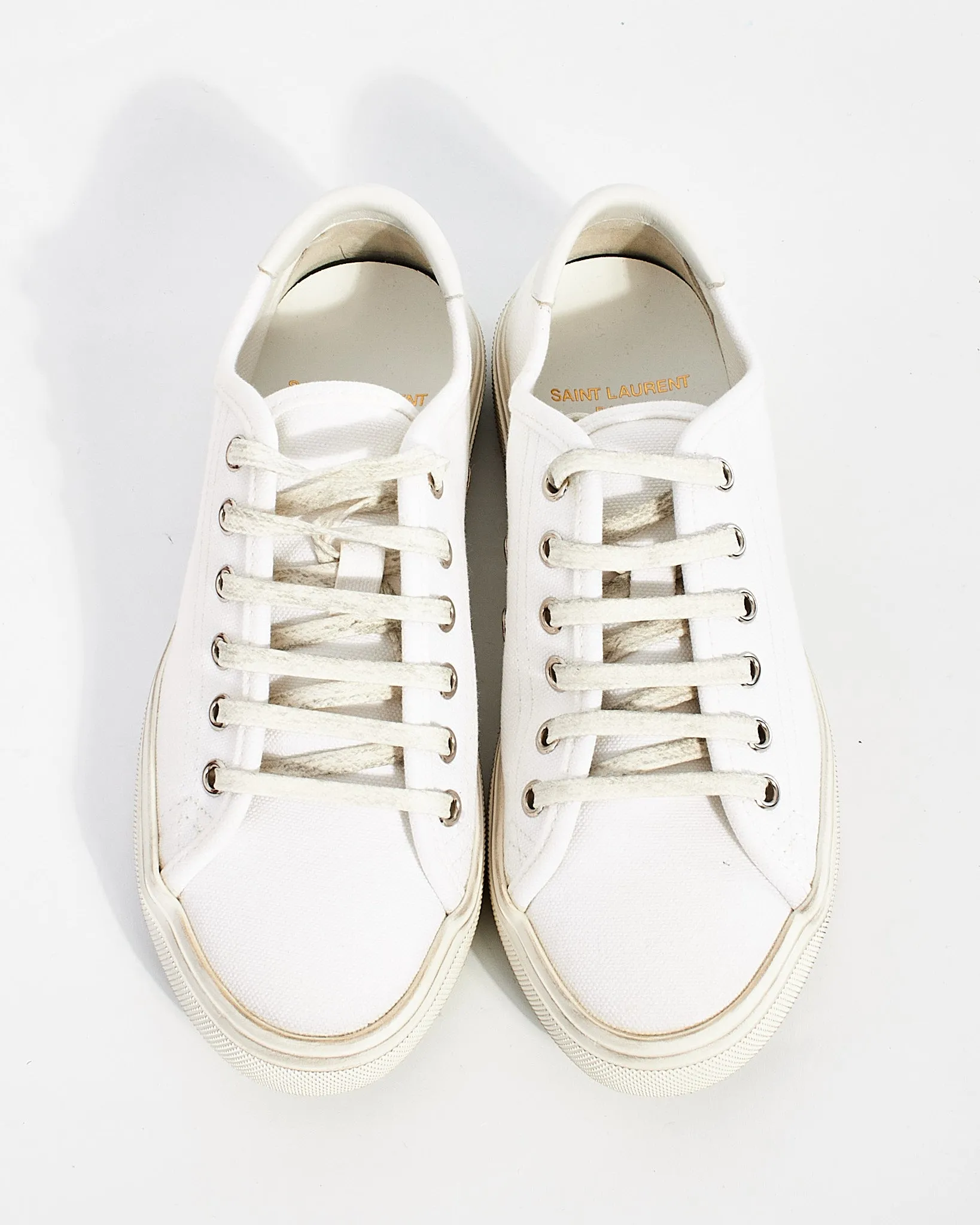 Saint Laurent White Canvas Malibu Low Top Sneakers - 35.5