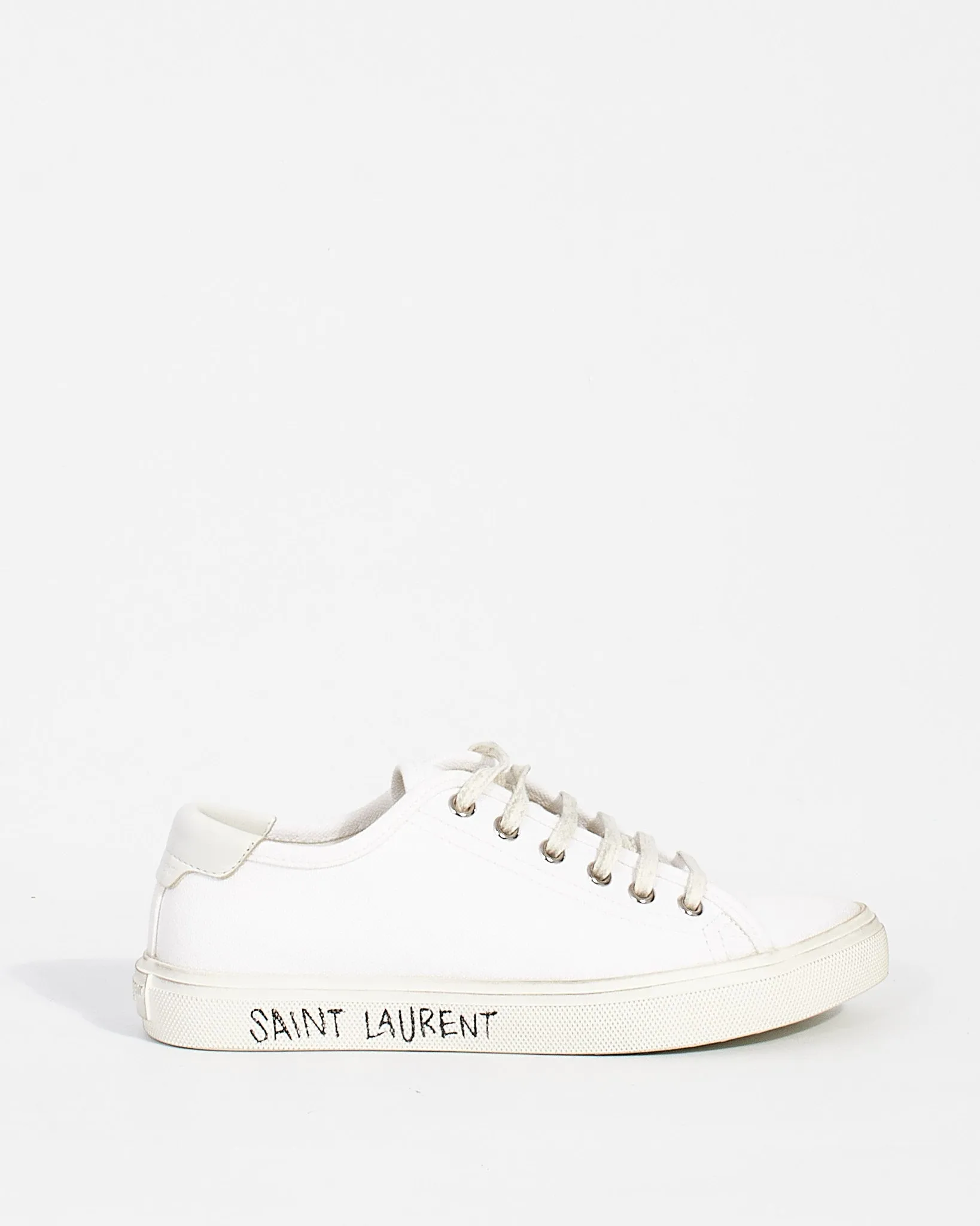 Saint Laurent White Canvas Malibu Low Top Sneakers - 35.5
