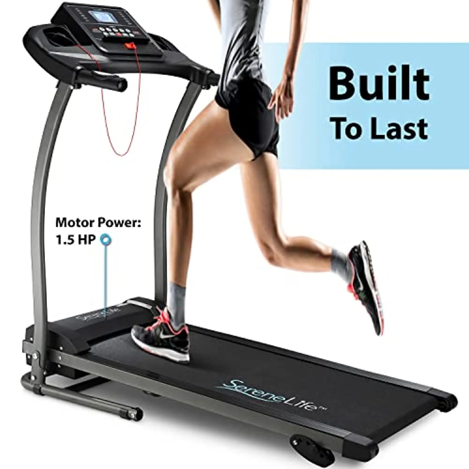 SereneLife Folding Treadmill - Foldable Home Fitness Equipment with LCD for Walking & Running - Cardio Exercise Machine - 4 Incline Levels - 12 Preset or Adjustable Programs - Bluetooth Connectivity