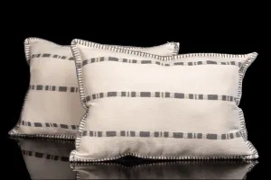 Set of 2 Cotton Cushion Covers Beige with gray stripes
