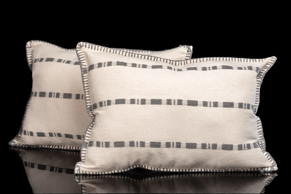 Set of 2 Cotton Cushion Covers Beige with gray stripes